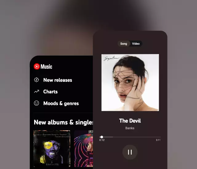 Animación de YouTube Music — streaming musical sin anuncios con calidad premium
